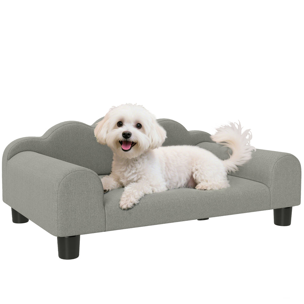 Dog Sofa with Supportive Armrests, Wood and French Terry Fabric, 66x42x28.5 cm, Grey