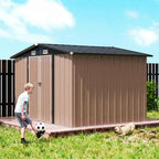 Outsunny 305 x 245 cm Metal Storage Shed, Sturdy Garden Shed with 4 Vents and Lockable Double Doors, Brown