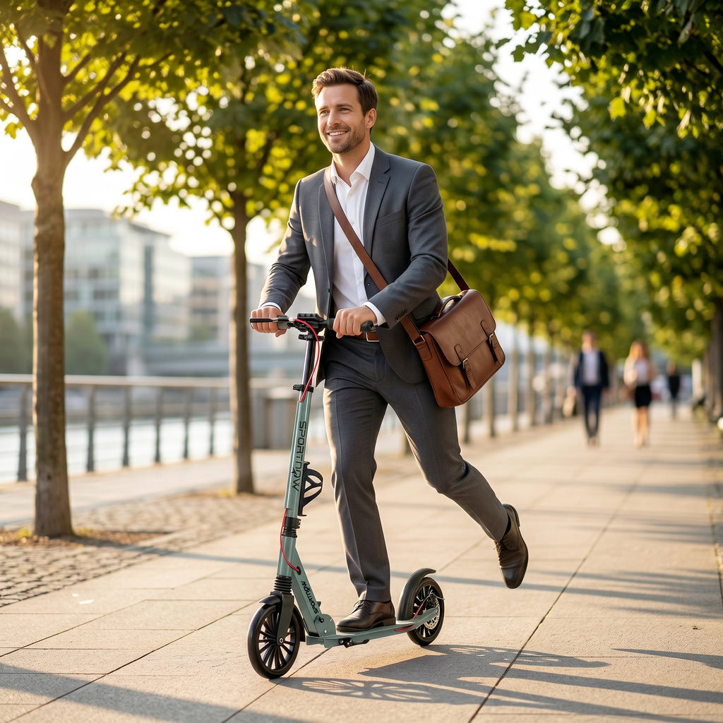 SPORTNOW Folding Scooter with Height-Adjustable Handlebar for Adults, Silver