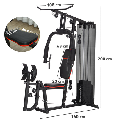 Multifunctional Fitness Station with 45 kg of Weights for Home Gym, 160x108x200 cm, Black