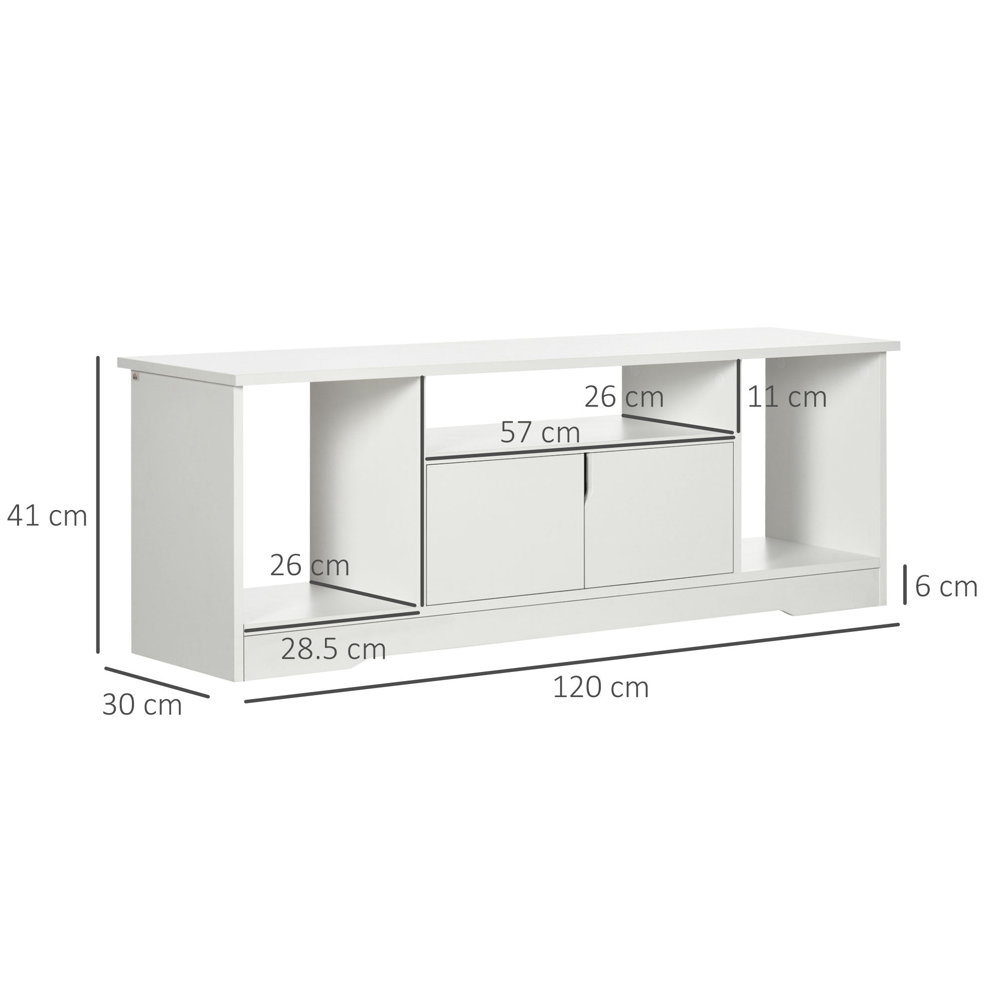 TV Cabinet up to 42" with Cabinet and Open Wooden Shelves, 120x30x41cm