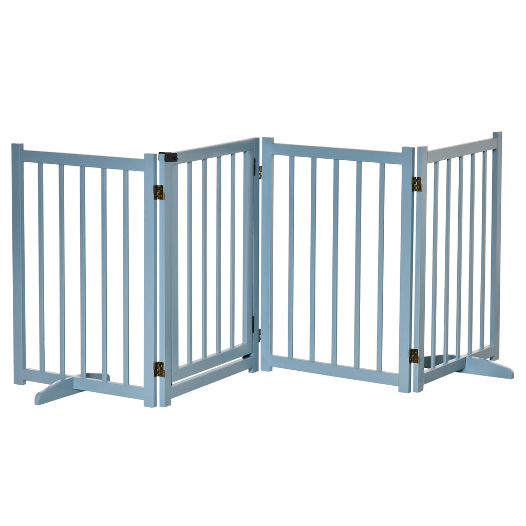 Folding Dog Gate for Small/Medium Dogs with 4 Wooden Panels and Door, 237.5 x 36 x 80 cm, Grey