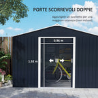 Steel Tool Shed with Sloped Roof and 2 Sliding Doors, 277x195x192 cm, Dark Grey
