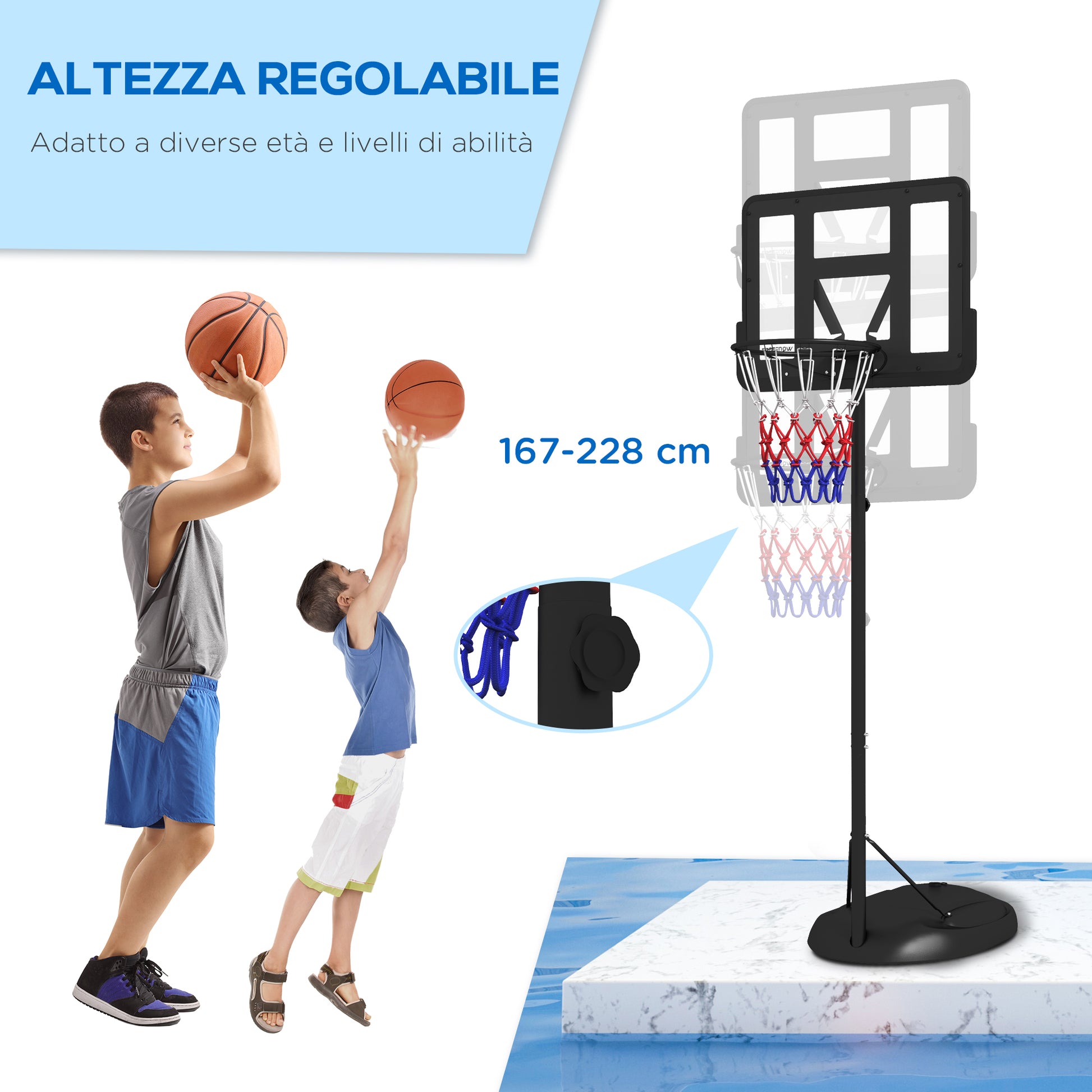 SPORTNOW Adjustable Height Basketball Hoop with Fillable Base, Steel and PE Basketball Hoop, Black - Borgè