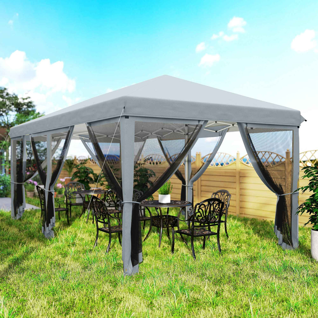 Outsunny 6x3m Folding Garden Gazebo with 6 Mosquito Nets and Button, Steel and Polyester, Grey