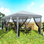 Outsunny 6x3m Folding Garden Gazebo with 6 Mosquito Nets and Button, Steel and Polyester, Grey