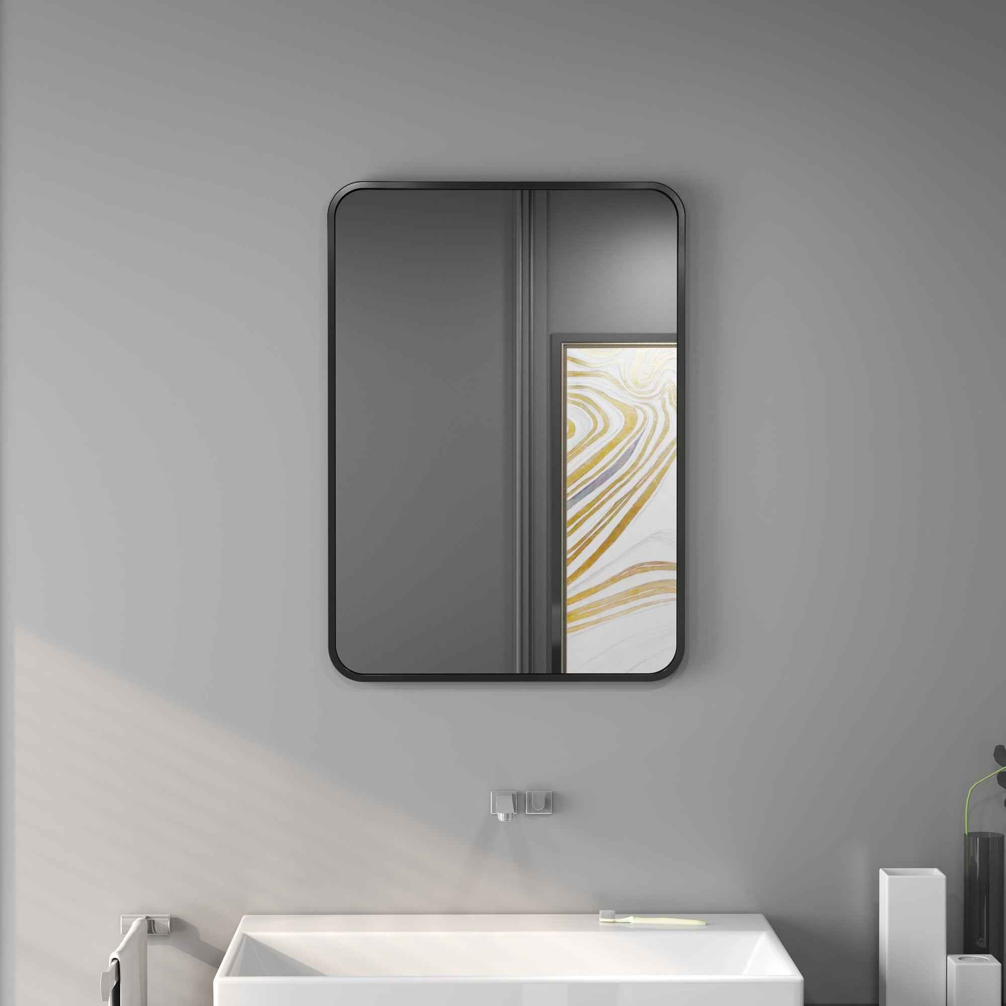 HOMCOM Bathroom Mirror with Metal Frame and Hook, 50x2.5x70 cm, Black