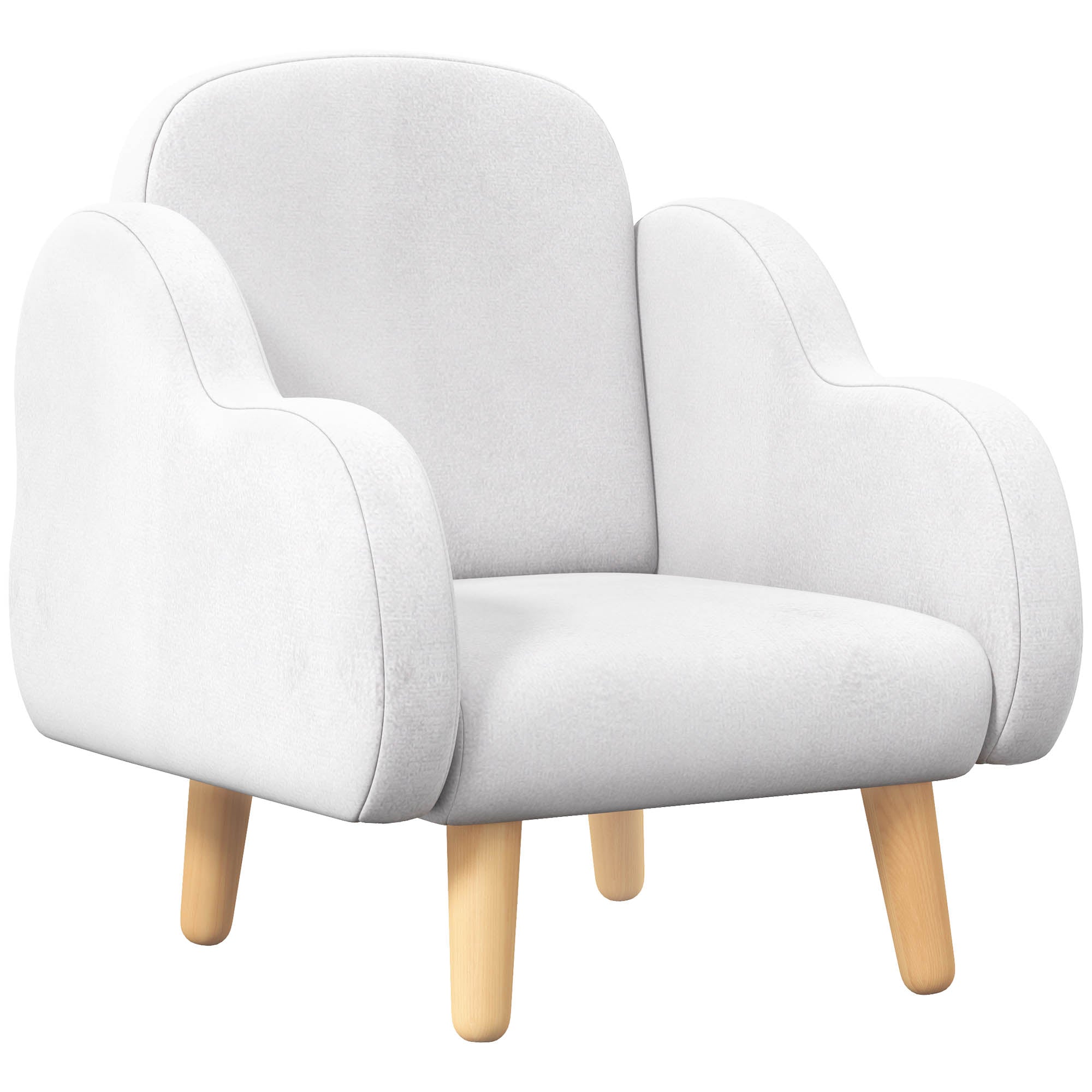Scandinavian Style Children's Armchair with Cloud Armrests in White Fabric, 46x51x55 cm