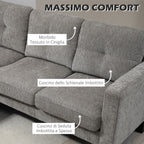 3-Seater Corner Sofa with Seat and Back Cushion, in Chenille Effect Fabric, 186x130x84 cm, Taupe