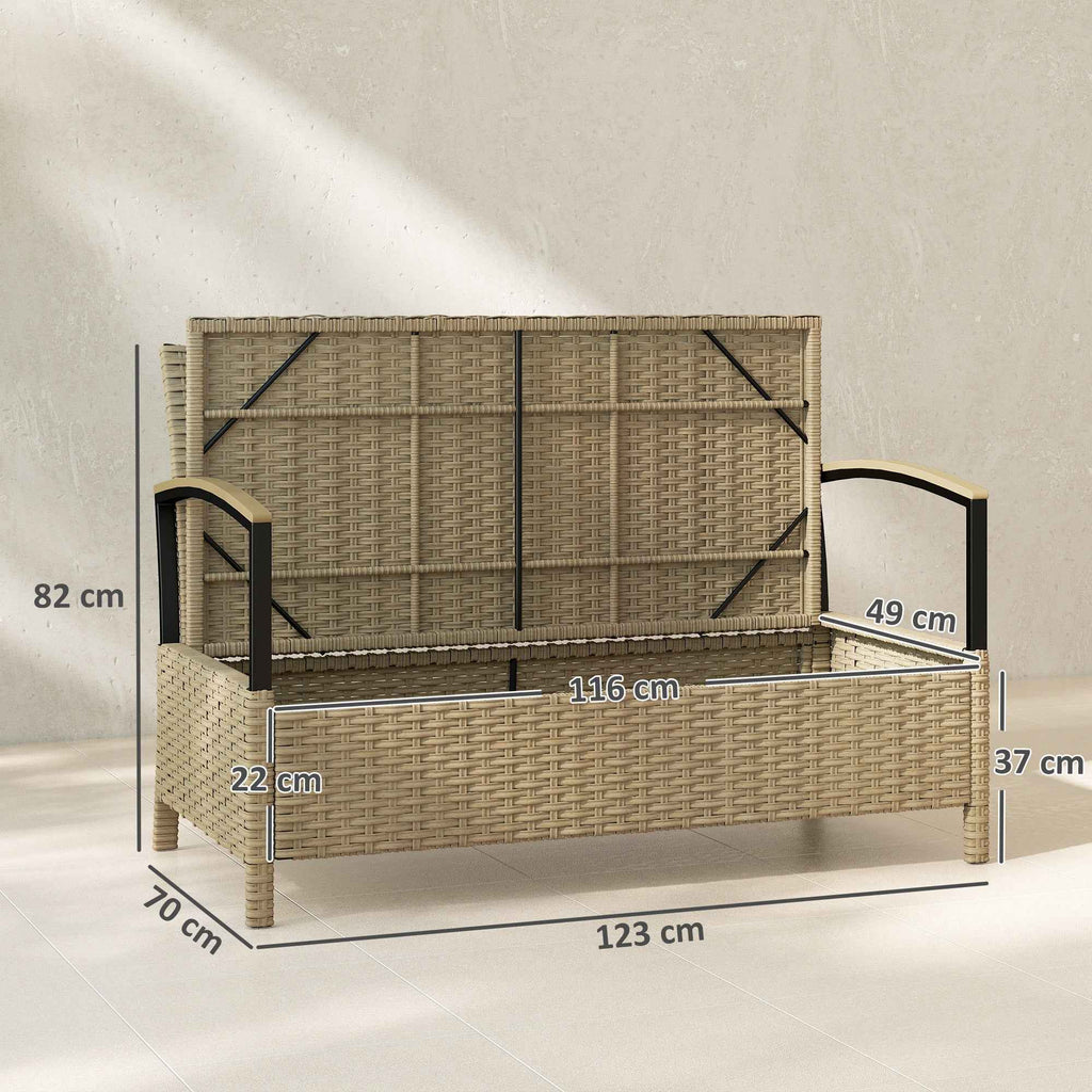 Outsunny 125L Storage Bench with Padded Cushion, Metal, 123x70x82 cm, Khaki
