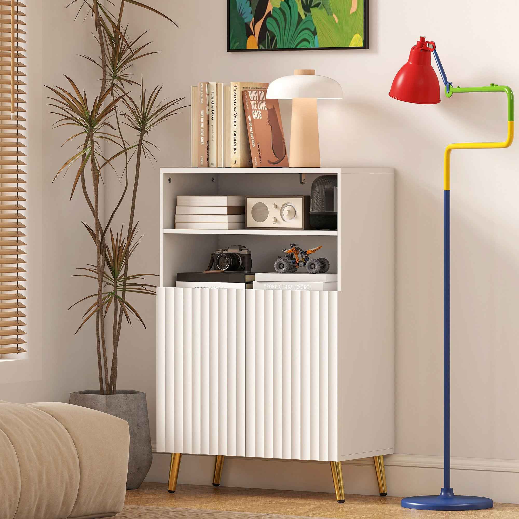 HOMCOM Modern Bathroom Cabinet with 2 Open Shelves and Soft-Close Doors, 60x31.8x93 cm, White