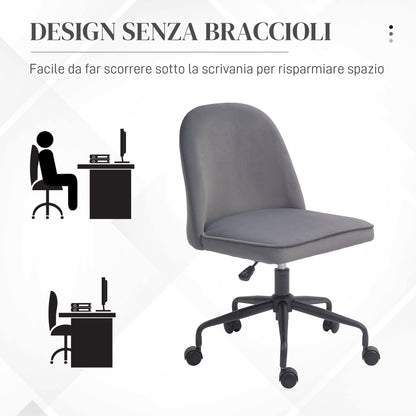 HOMCOM Office Chair with Adjustable Height and Rocking Function, Velvet Fabric Cover, Gray - Borgè