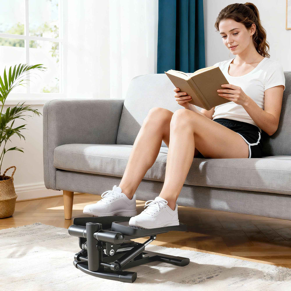 SPORTNOW 2-in-1 Stepper Twister with LCD Monitor, Large Non-Slip Pedals, 100 kg Capacity, Black