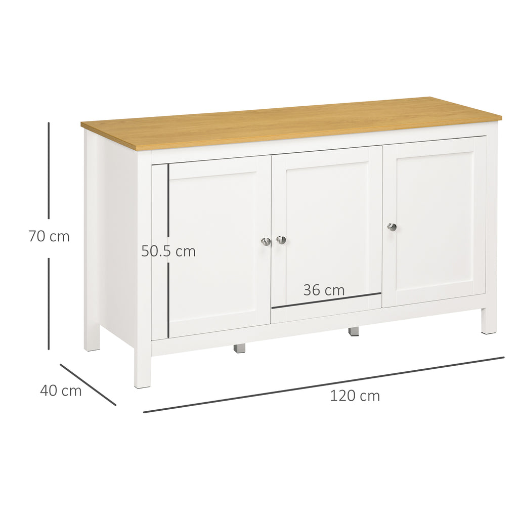 HOMCOM Storage Unit with 2 Cabinets and 2 Adjustable Shelves at 3 Heights, 120x40x70 cm, White and Wood Color
