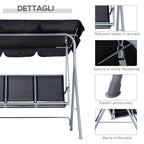 Outsunny 3-Seater Metal Garden Swing, Removable and Washable Sun Canopy, Black and Silver, 171x108x150cm