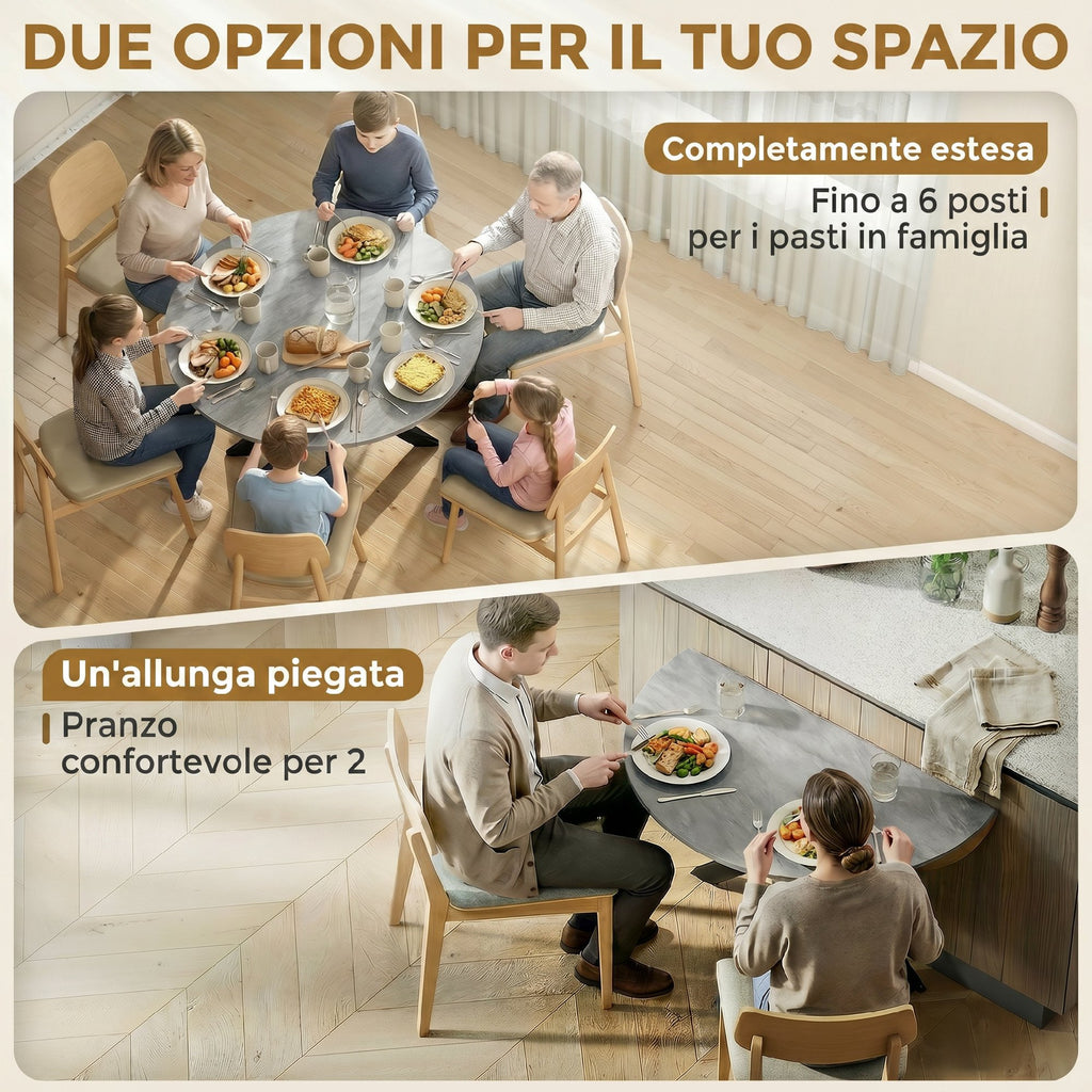 HOMCOM Folding Table for 2-6 People, Folding Wings, Double X Steel Frame, Cement Grey