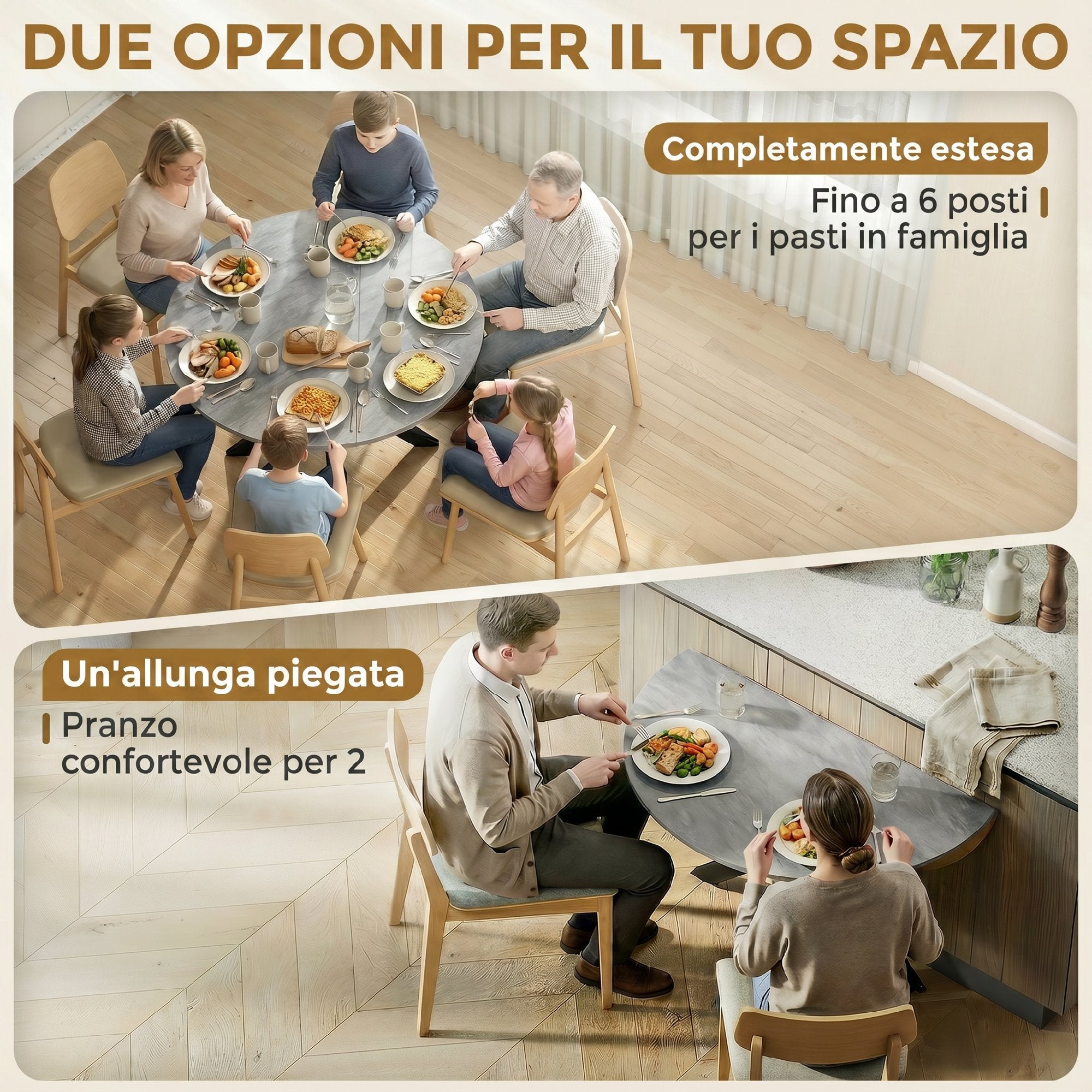 HOMCOM Folding Table for 2-6 People, Folding Wings, Double X Steel Frame, Cement Grey