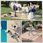 Outdoor Carpet for Balcony and Terrace Reversible with Geometric Pattern, 182x274 cm, Brown and White