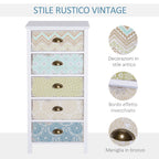 Vintage Chest of Drawers Cabinet with 5 Drawers Shabby Style Bathroom, Entrance, Bedroom 46 × 34 × 97.5cm White