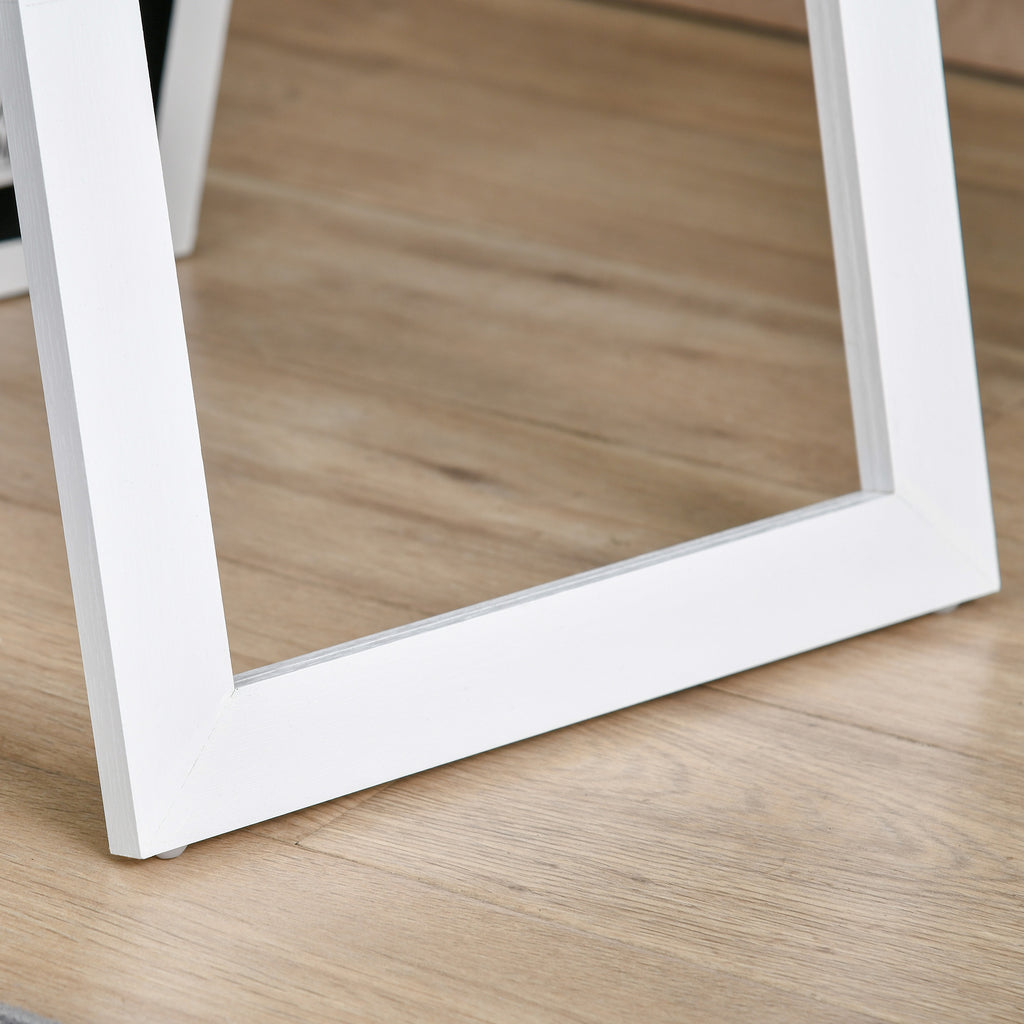 Full Length Mirror with Folding Stand and Mounting Holes, Wood and Glass, 37x37x154 cm, White
