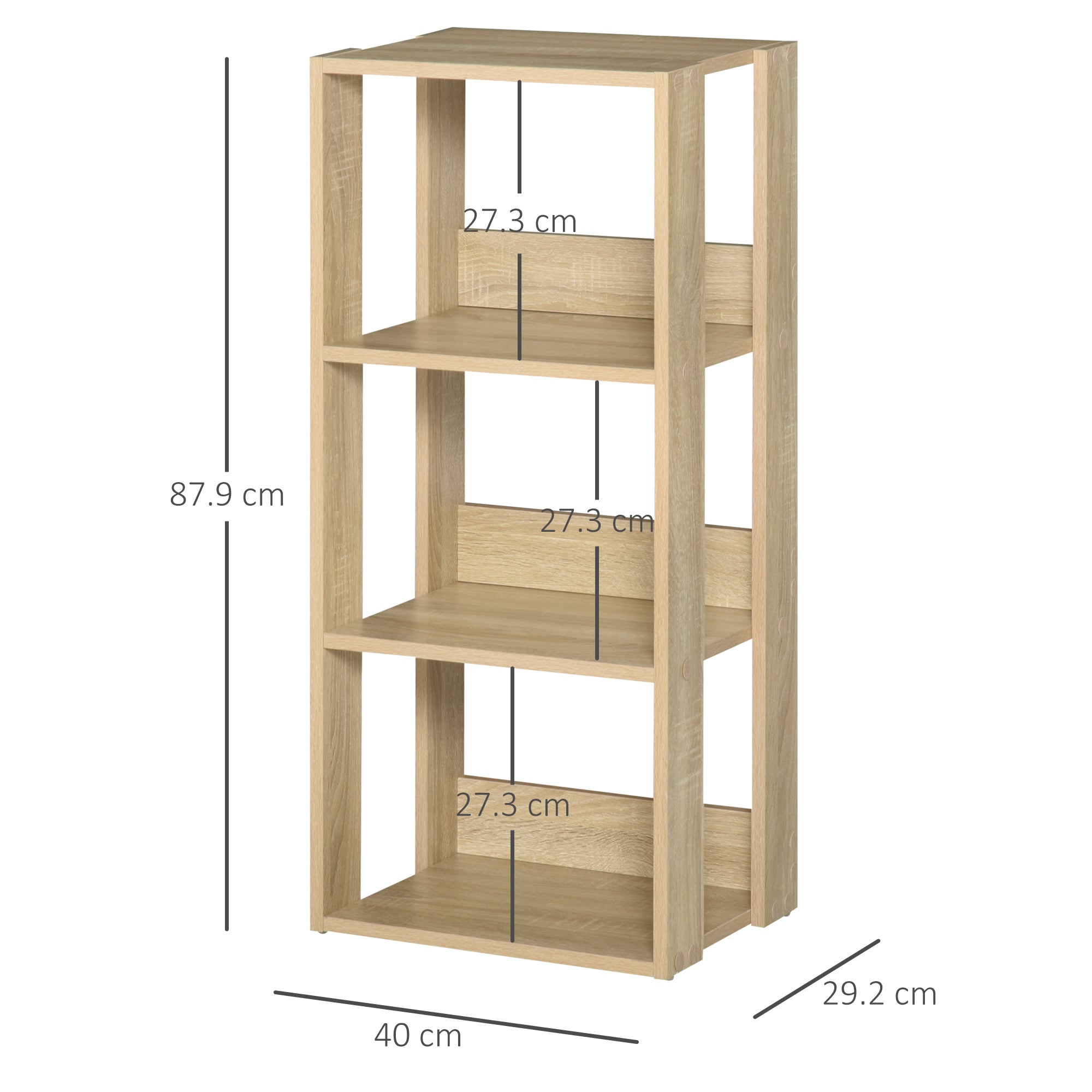 Wall-Mounted Wooden Bookcase with 3 Shelves, Anti-Tip, Non-Slip Feet, 40x29.2x87.9cm