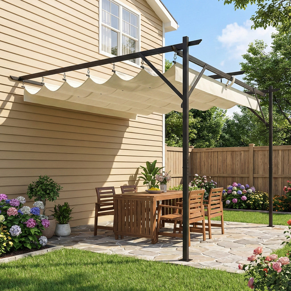 Outsunny Gazebo Pergola 3x3 m with Sliding Roof and Drainage Holes, Cream