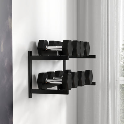 2-Tier Wall-mounted Dumbbell Rack for 70kg max, in Steel, 98x40x35 cm, Black - Borgè