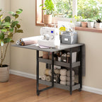 Folding Table with 2 Drop-Leaf Tops for 4 People with 2 Open Shelves, Made of Wood and Metal, 133.4 x 80 x 75 cm, Grey