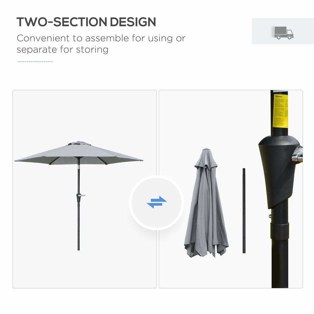 Tilting Garden Umbrella 2.3x2m with Crank Opening and 6 Ribs, Gray - Borgè