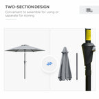 Tilting Garden Umbrella 2.3x2m with Crank Opening and 6 Ribs, Gray - Borgè