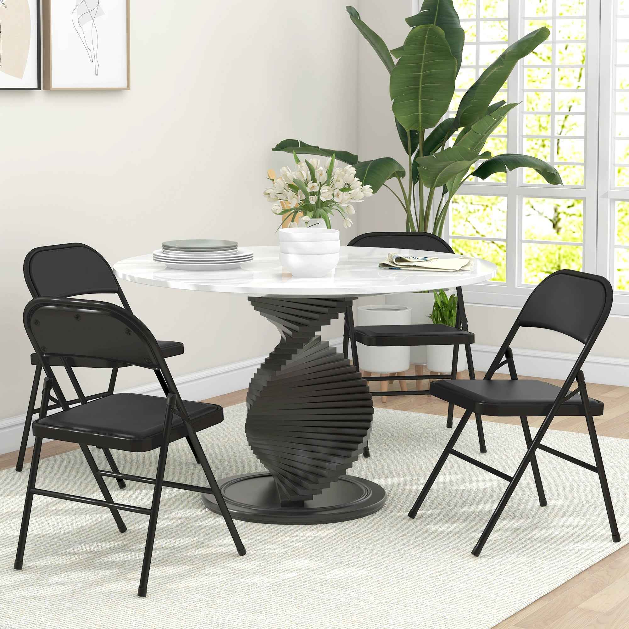 HOMCOM Set of 2 Folding Chairs Padded in PU Faux Leather and Metal, 45x46x78 cm, Black