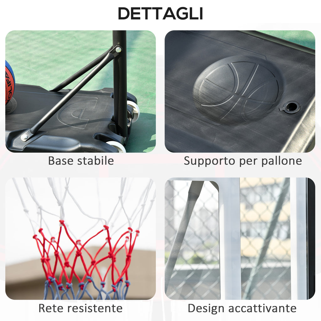 Basketball Hoop Adjustable Height 160-210cm, Steel Structure and Base with Wheels, Transparent PE Backboard