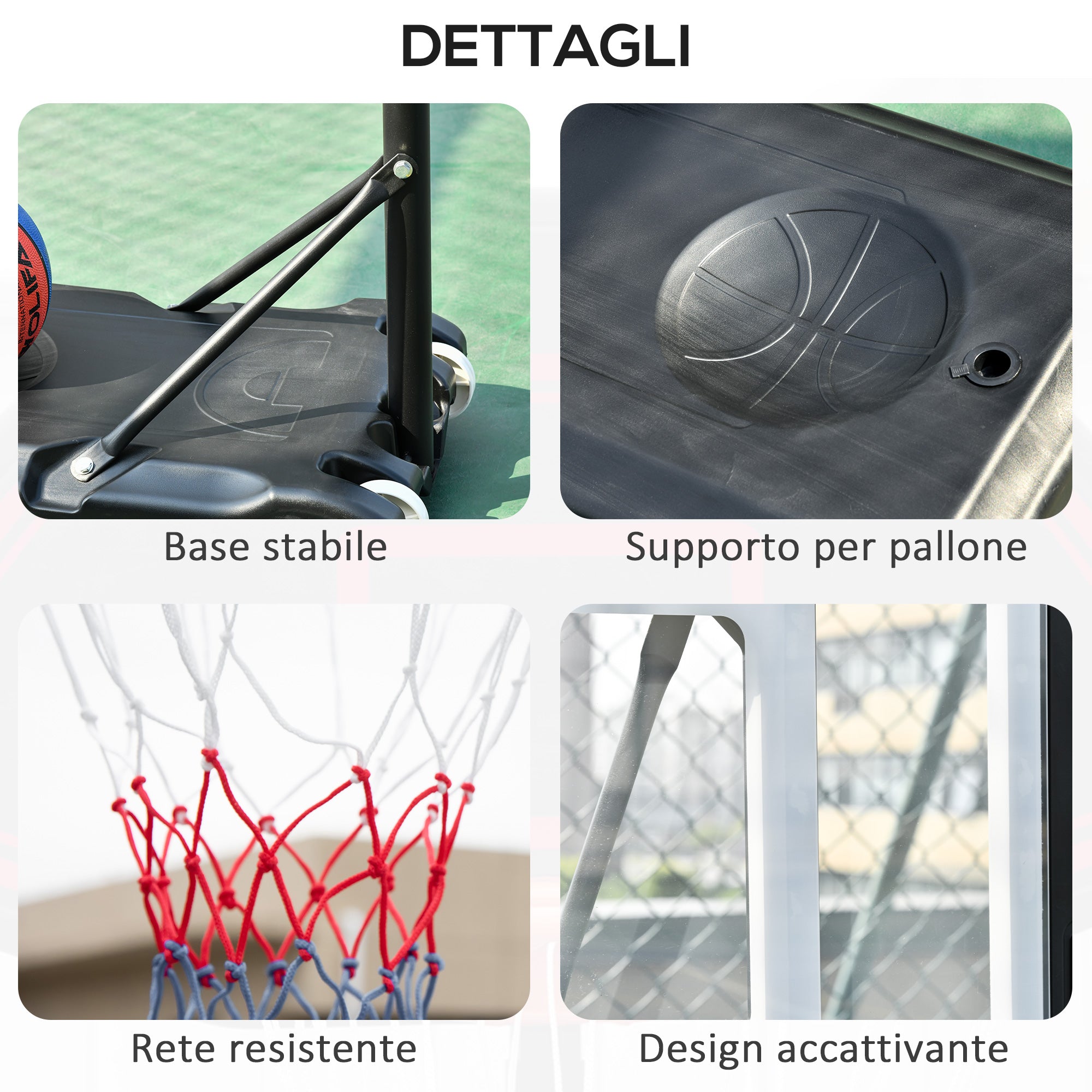Basketball Hoop Adjustable Height 160-210cm, Steel Structure and Base with Wheels, Transparent PE Backboard