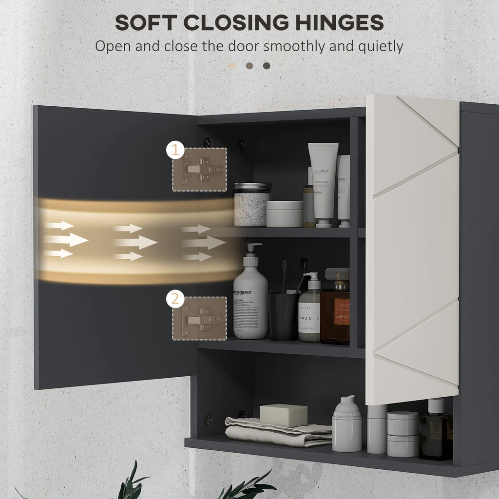 kleankin Cabinet with 2-Door Bathroom Mirror and Adjustable Wooden Shelves, 55x17x55cm, Gray - Borgè