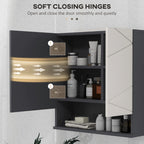 kleankin Cabinet with 2-Door Bathroom Mirror and Adjustable Wooden Shelves, 55x17x55cm, Gray - Borgè