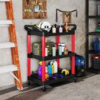 3-Tier Plastic Tool Cart with Handles and Wheels, Capacity 91 kg, 83x43x97 cm, Red