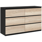 Chest of 6 Drawers for the Bedroom in Wood with Metal Guides, 120x39x75 cm, Black and Wood Color