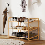 3-Tier Shoe Rack with Bamboo Slatted Shelves for 12 Shoes, 76 x 33 x 50.8 cm, Wood Color