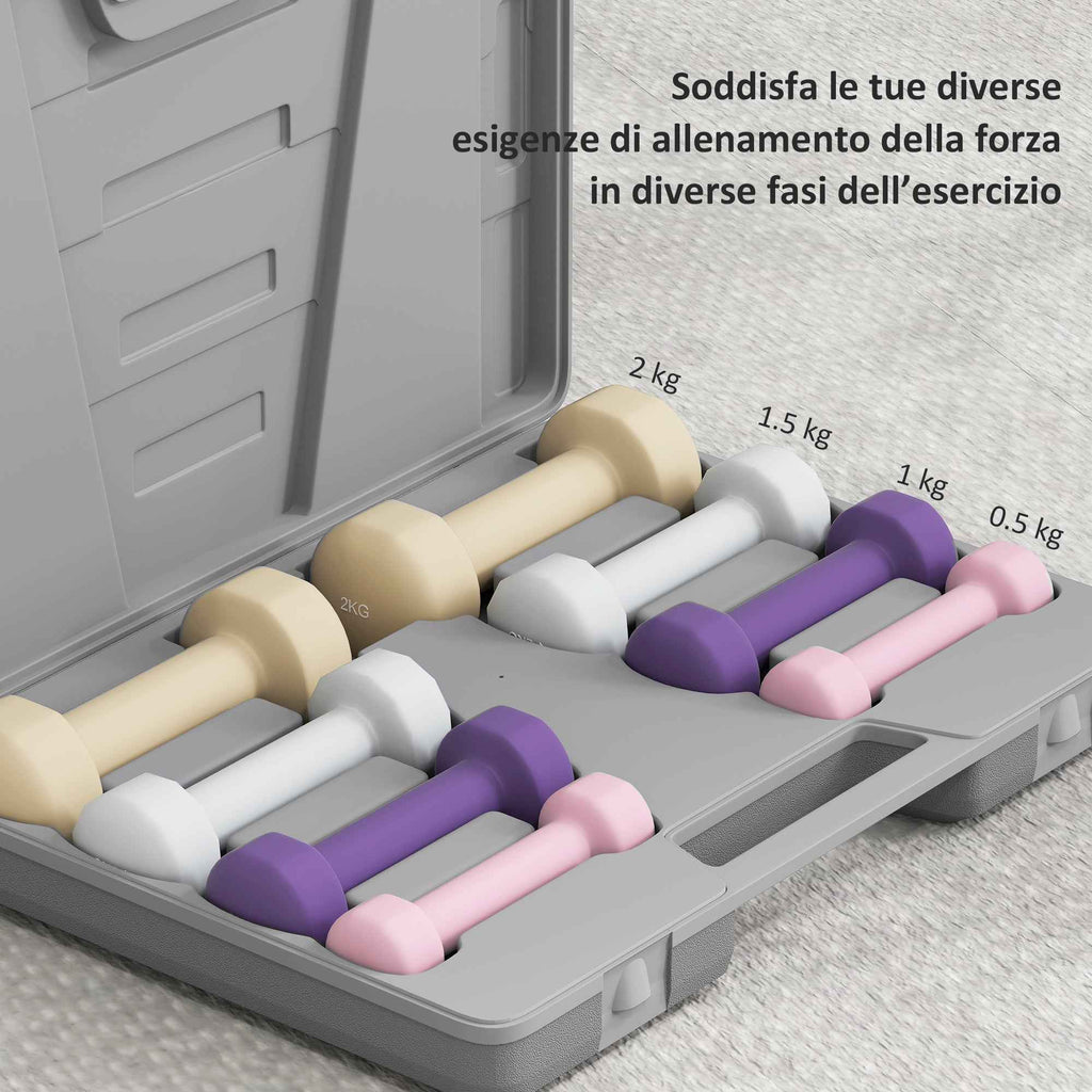 HOMCOM 10 kg Dumbbell Set with Weight Case, in Metal, PU and Plastic, 41x30x8 cm, Multicolor