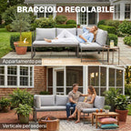 Outsunny 3-Piece Garden Set with 4-Seater Corner Sofa and Slatted Coffee Table, in Metal and Grey Polyester