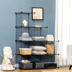 Space-saving bookcase cabinet, 9 mesh cubes with steel and PP panels, 35x35x35 cm, Black