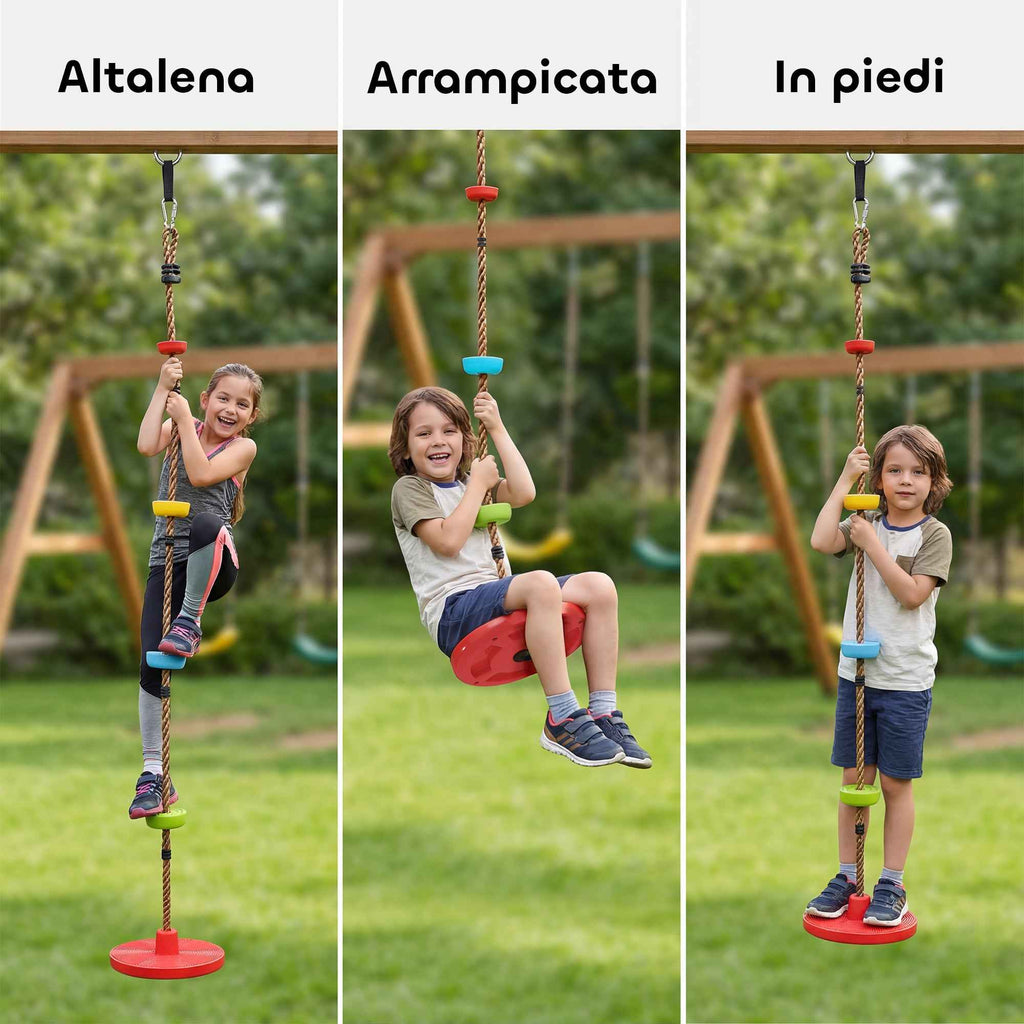 AIYAPLAY Children's Climbing Rope with Platforms and Disc Seat, in HDPE and PE, Ø30x4 cm, Red