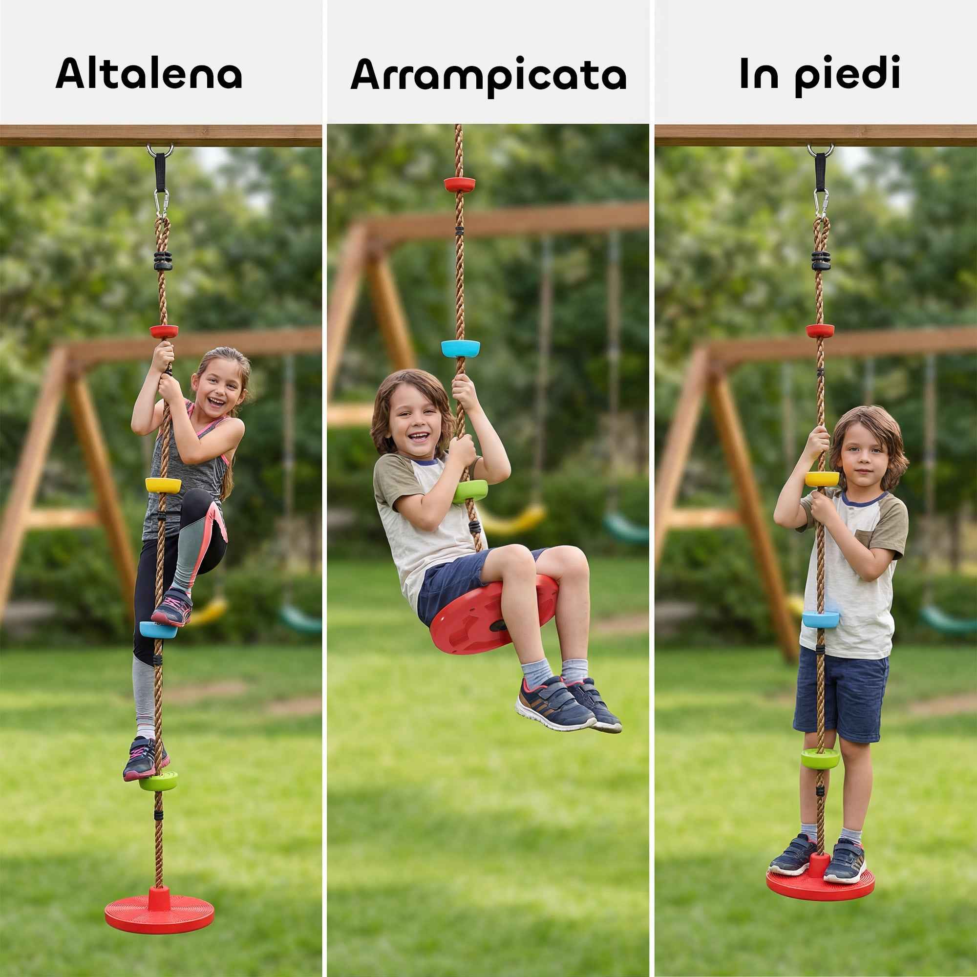 AIYAPLAY Children's Climbing Rope with Platforms and Disc Seat, in HDPE and PE, Ø30x4 cm, Red