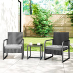 Outsunny Rattan Garden Lounge Set with 2 Outdoor Armchairs and Glass Top Coffee Table, Black