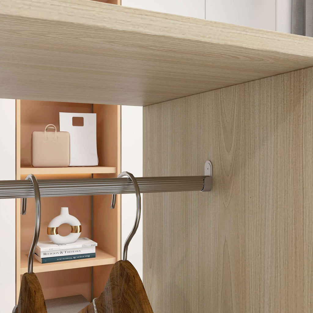 HOMCOM Wardrobe with Wheels, 2 Rods, and 3 Open Shelves, Made of Wood and Aluminum, 120x40x128 cm, Wood Color