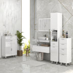 kleankin Bathroom Column with Drawer, 2 Open Shelves and 2 Double-Tier Cabinets, Made of Wood, 30x30x180 cm, Gloss White