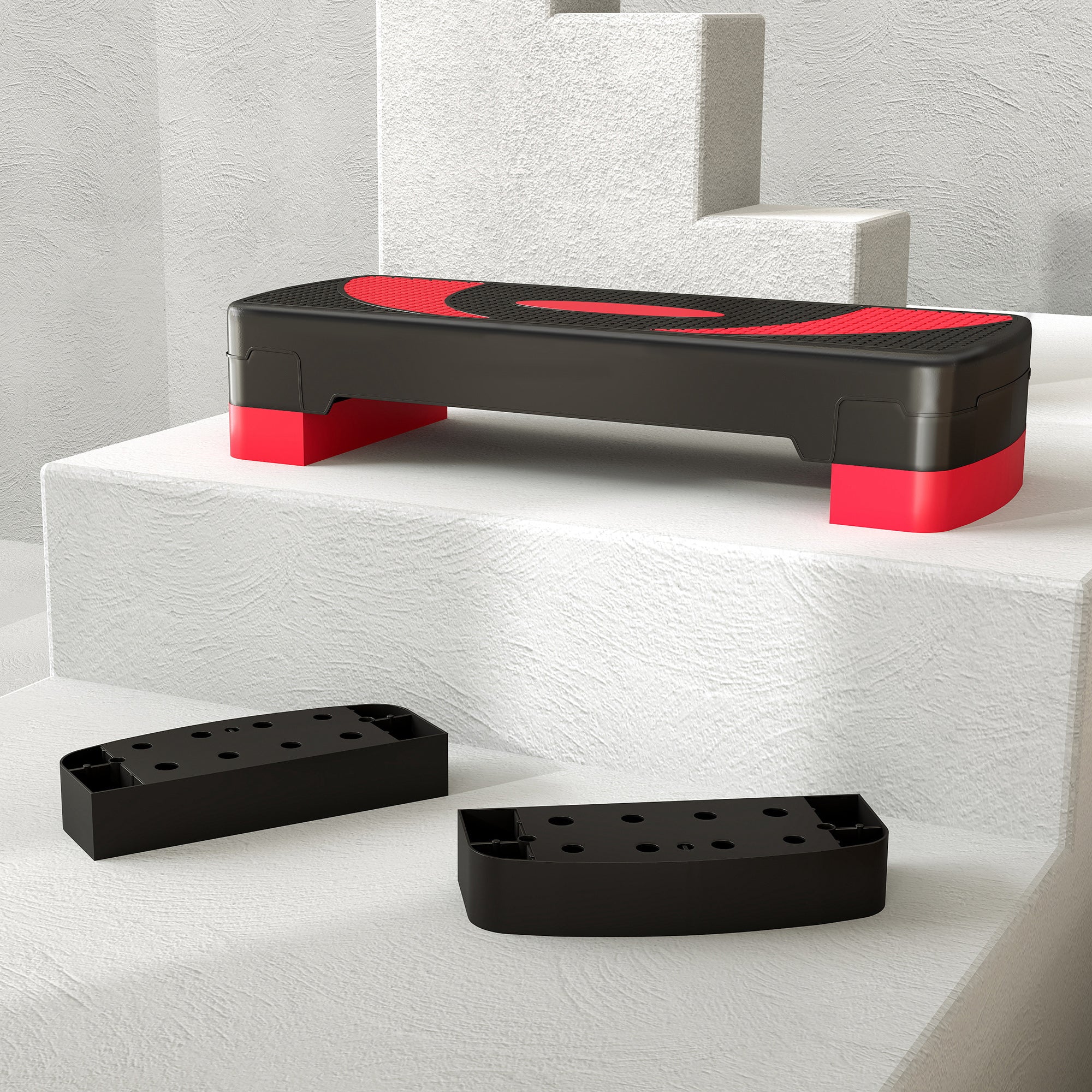 HOMCOM 3-Height Adjustable Aerobic Stepper, Plastic, 80x31x10/15/20 cm, Red and Black
