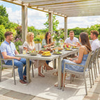 Extendable Garden Table for 8-10 People, in Aluminum and Steel, 154/214x85x75 cm, Light Gray