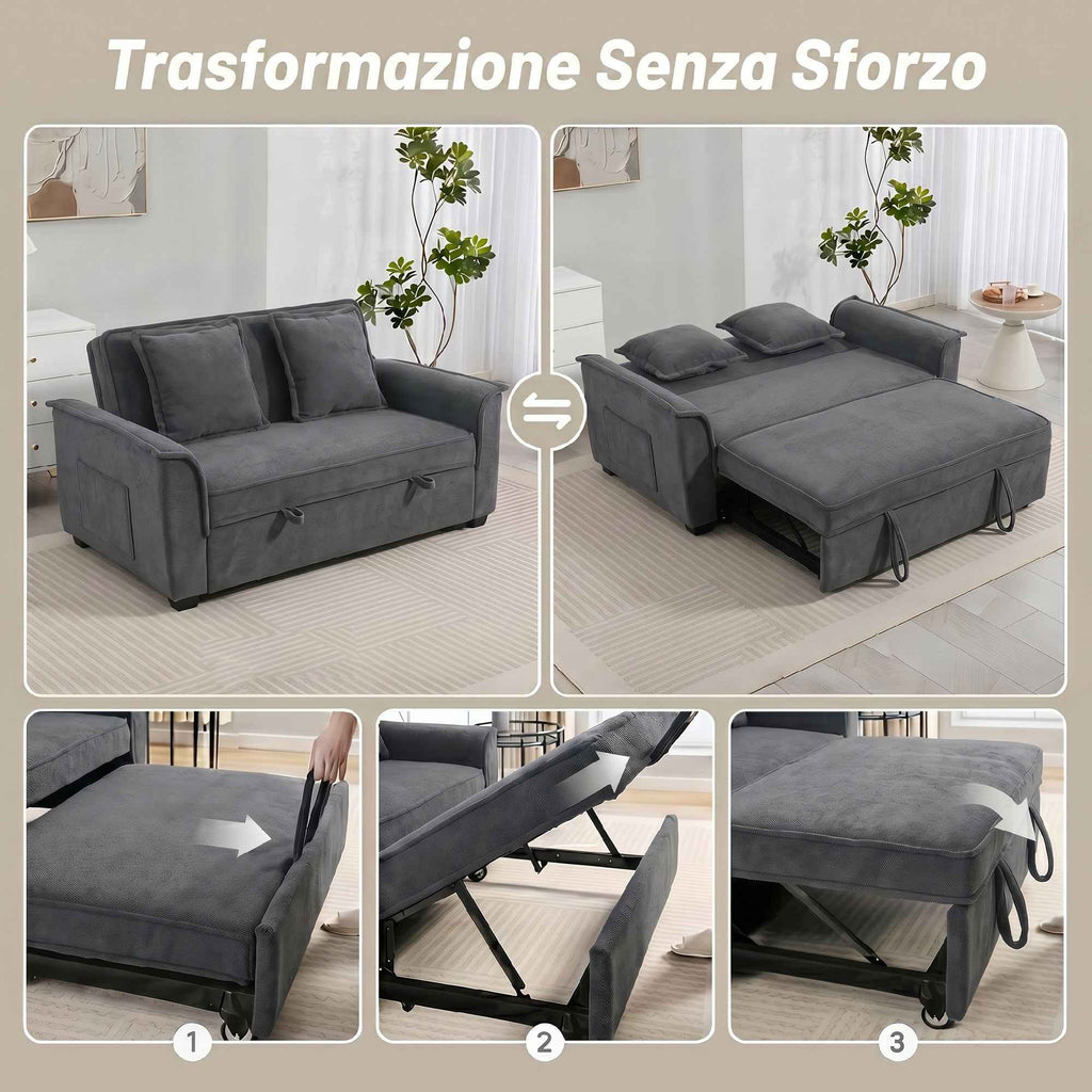 HOMCOM 3-in-1 2-Seater Sofa Bed with 3-Position Adjustable Backrest and 2 Cushions, Chenille, Dark Grey