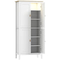 HOMCOM 177cm Tall Kitchen Sideboard, Kitchen Cabinet with LED Light, 3-Color Dimmable, Adjustable Shelves, White